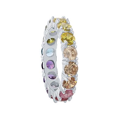 Sterling Silver Colorful Cubic Zirconia Eternity Ring