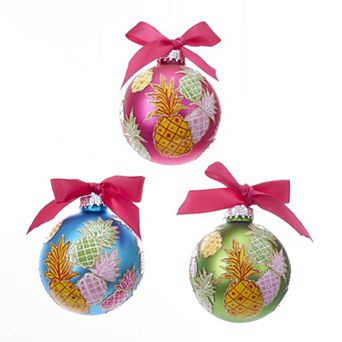 Kurt Adler Glass Pineapple Pattern Ball Ornaments - 6 pc Set