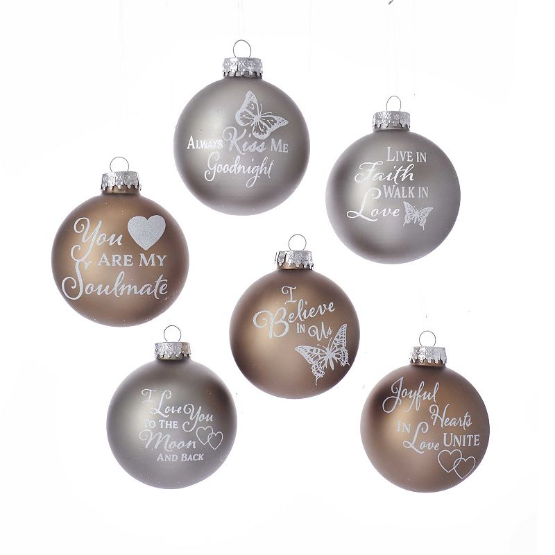 Kurt Adler Country Home Sentiment Glass Ball Ornaments 6-piece Box Set, Mul