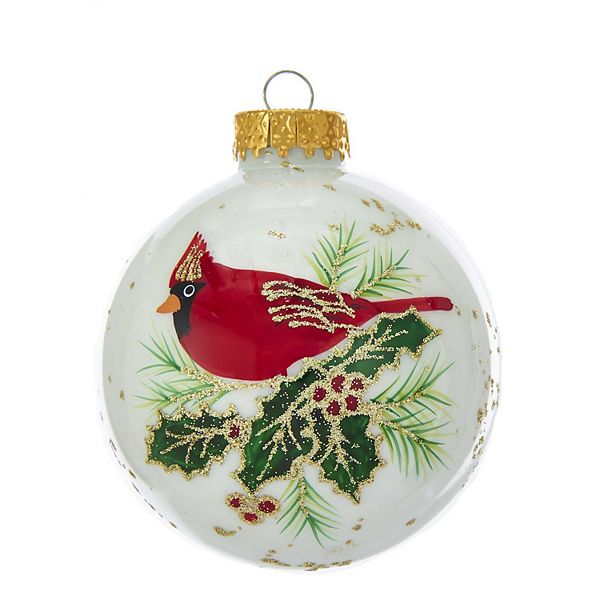 Kurt Adler White Cardinal Glass Ball Ornaments 6 Piece Box Set