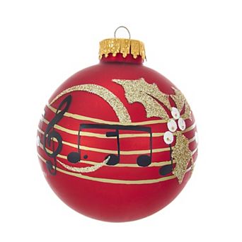 Kurt Adler Red Music Notes Glass Ball Ornaments 6 pc Box Set