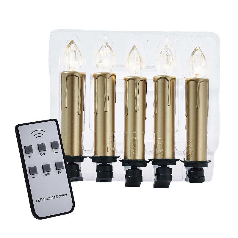 Kurt Adler Battery-Operated Taper LED Candle & Clips - 5-piece Set, Gold