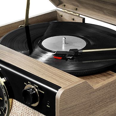 Victrola Wood Bluetooth Mid Century Record Player with 3-speed Turntable & Radio