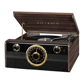 Victrola Wood Bluetooth Mid Century Record Player with 3-speed Turntable & Radio