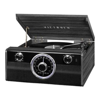 Victrola Wood Bluetooth Mid Century Record Player with 3-speed Turntable & Radio