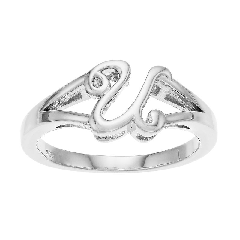 Traditions Jewelry Company Sterling Silver Initial Ring, Women's, Size: 9, U