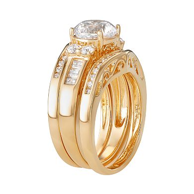 18K Gold over Sterling Silver Cubic Zirconia Ring Set