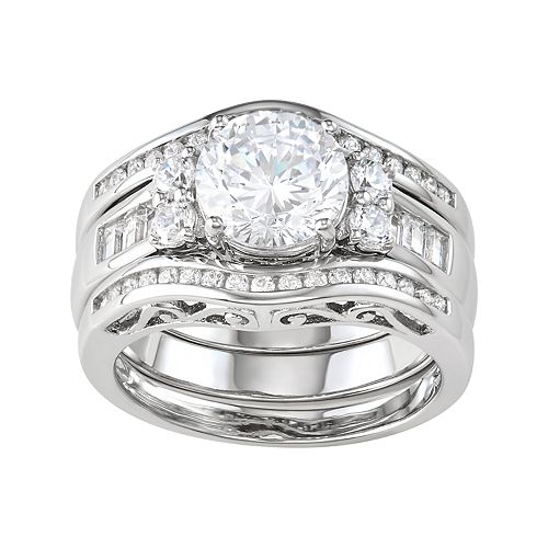 18K Gold over Sterling Silver Cubic Zirconia Ring Set