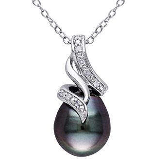 Stella Grace Sterling Silver Black Tahitian Cultured Pearl & Diamond Accent Pendant