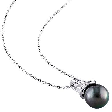 Stella Grace Sterling Silver Black Tahitian Cultured Pearl & Diamond Accent Pendant