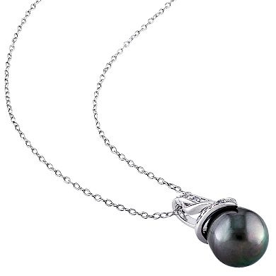 Stella Grace Sterling Silver Black Tahitian Cultured Pearl & Diamond Accent Pendant