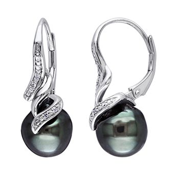 Stella Grace Sterling Silver Tahitian Cultured Pearl & Diamond Accent Earrings