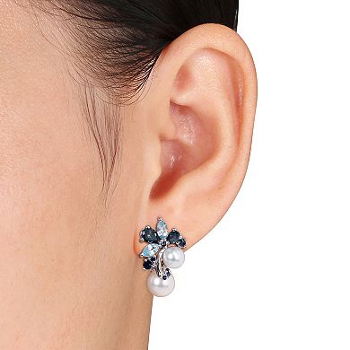 Stella Grace Sterling Silver Freshwater Cultured Pearl, Blue Topaz & Sapphire Earrings