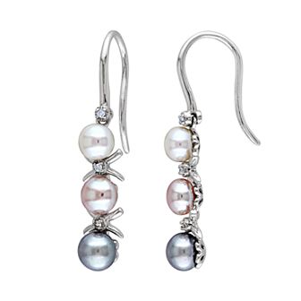 Stella Grace Sterling Silver Dyed Freshwater Cultured Pearl & Diamond Accent Linear Drop Earrings