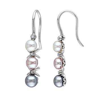 Stella Grace Sterling Silver Dyed Freshwater Cultured Pearl & Diamond Accent Linear Drop Earrings