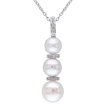 Stella Grace Sterling Silver Freshwater Cultured Pearl & Diamond Accent Pendant Necklace