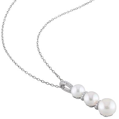 Stella Grace Sterling Silver Freshwater Cultured Pearl & Diamond Accent Pendant Necklace