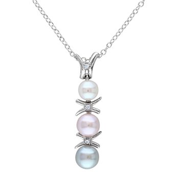 Stella Grace Sterling Silver Dyed Freshwater Cultured Pearl & Diamond Accent Pendant