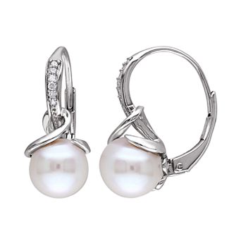 Stella Grace Sterling Silver Freshwater Cultured Pearl & Diamond Accent Earrings