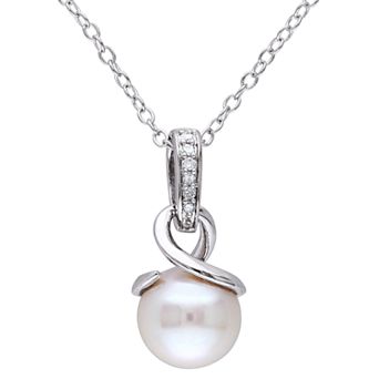 Stella Grace Sterling Silver Freshwater Cultured Pearl & Diamond Accent Pendant