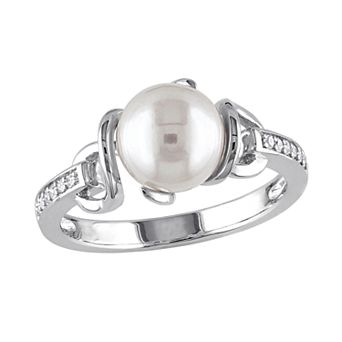 Stella Grace Sterling Silver Freshwater Cultured Pearl & Diamond Accent Ring