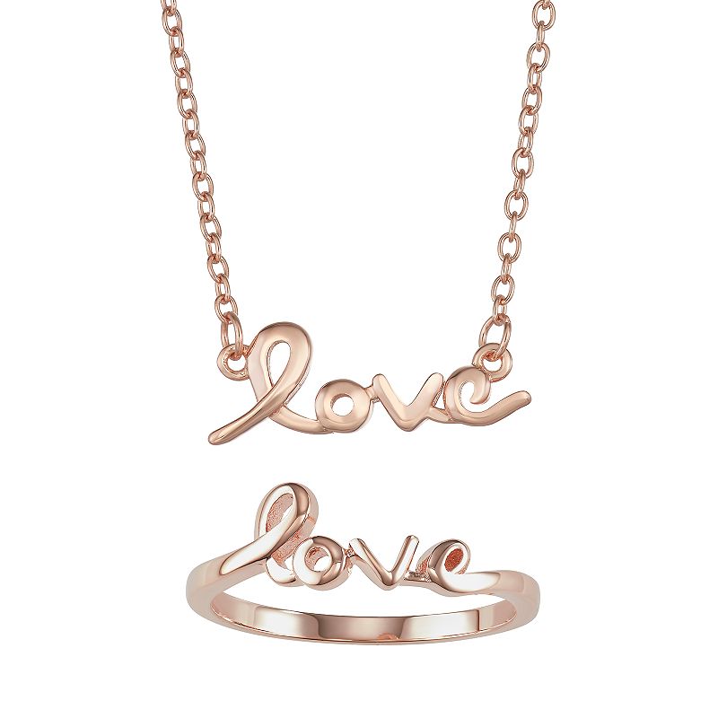 Necklace & Ring 2-piece "Love" Jewelry Set, Women's, Size: 8, 18k Rose Gold Plated