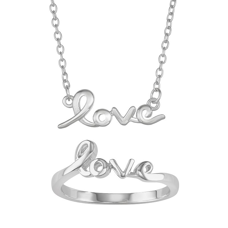 Necklace & Ring 2-piece "Love" Jewelry Set, Women's, Size: 8, Sterling Silver