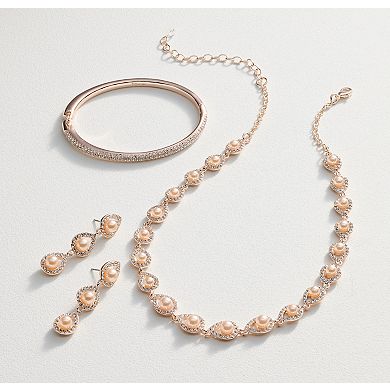 You're Invited Rose Gold Tone Simulated Stone & Pearl Teardrop Collar Necklace