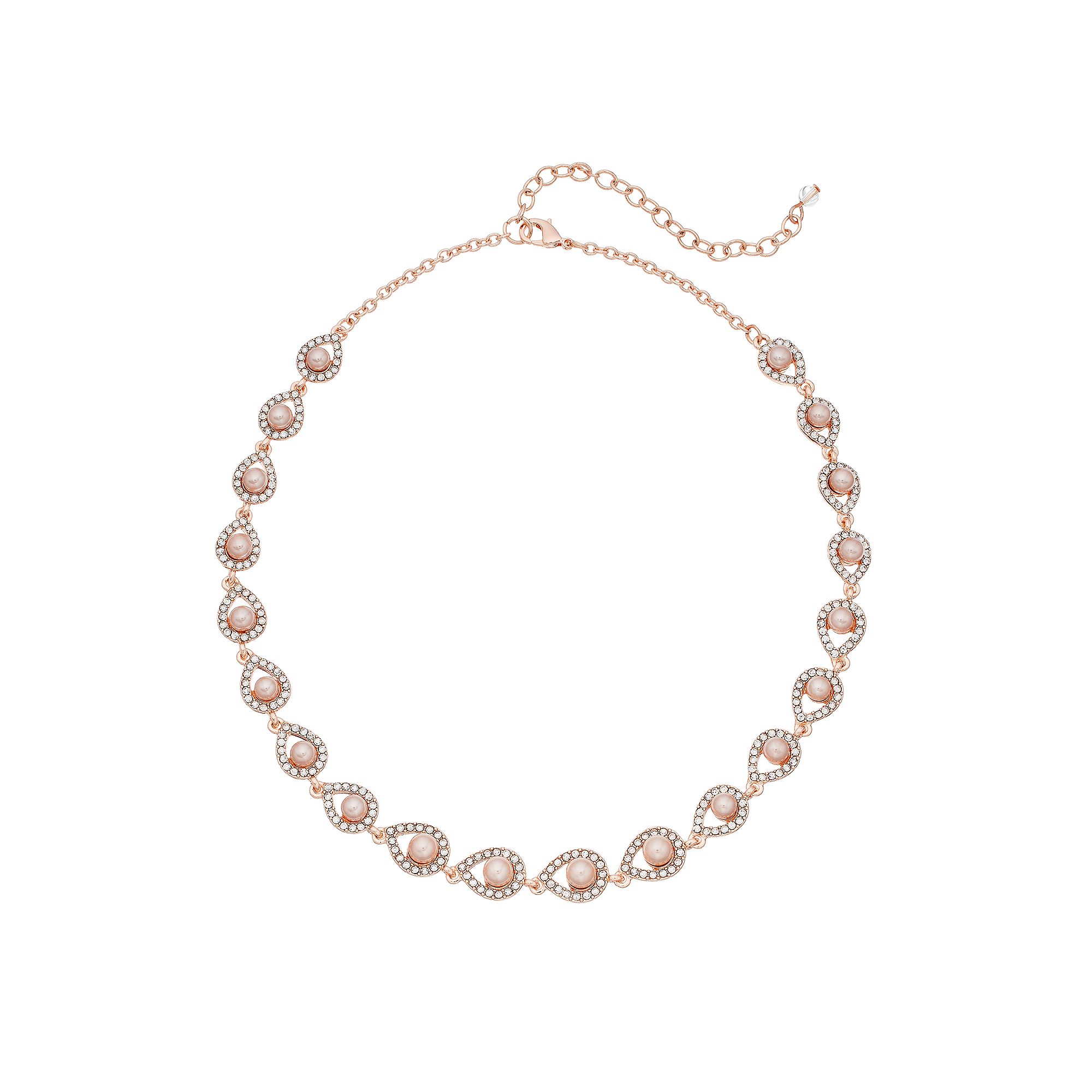 Youre Invited Rose Gold Tone Simulated Stone & Pearl Teardrop Collar Neckl