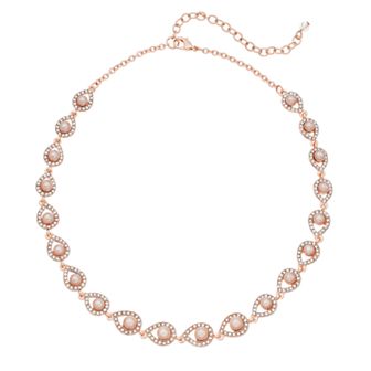 You're Invited Rose Gold Tone Simulated Stone & Pearl Teardrop Collar Necklace