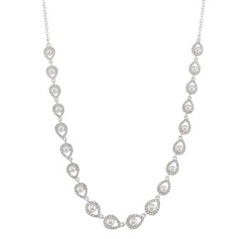 You're Invited Rose Gold Tone Simulated Stone & Pearl Teardrop Collar Necklace