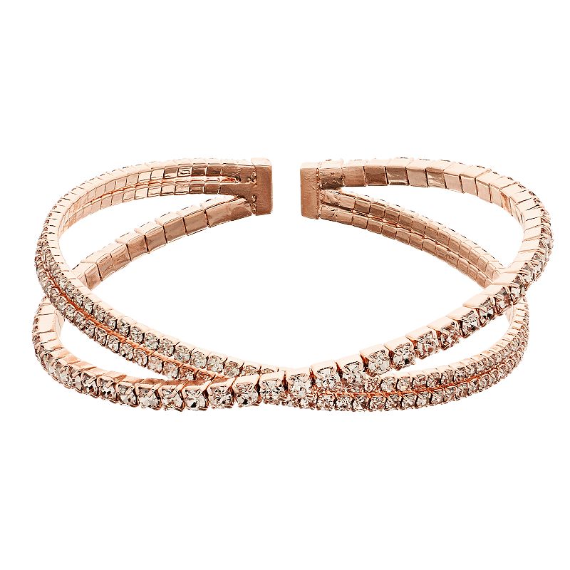Youre Invited Rose Gold Tone Crystal Crisscross Cuff Bracelet, Womens, Pi