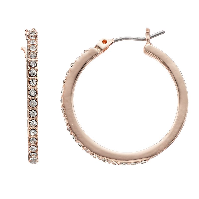 Youre Invited Rose Gold Tone Crystal Pave Hoop Earrings, Womens, Pink