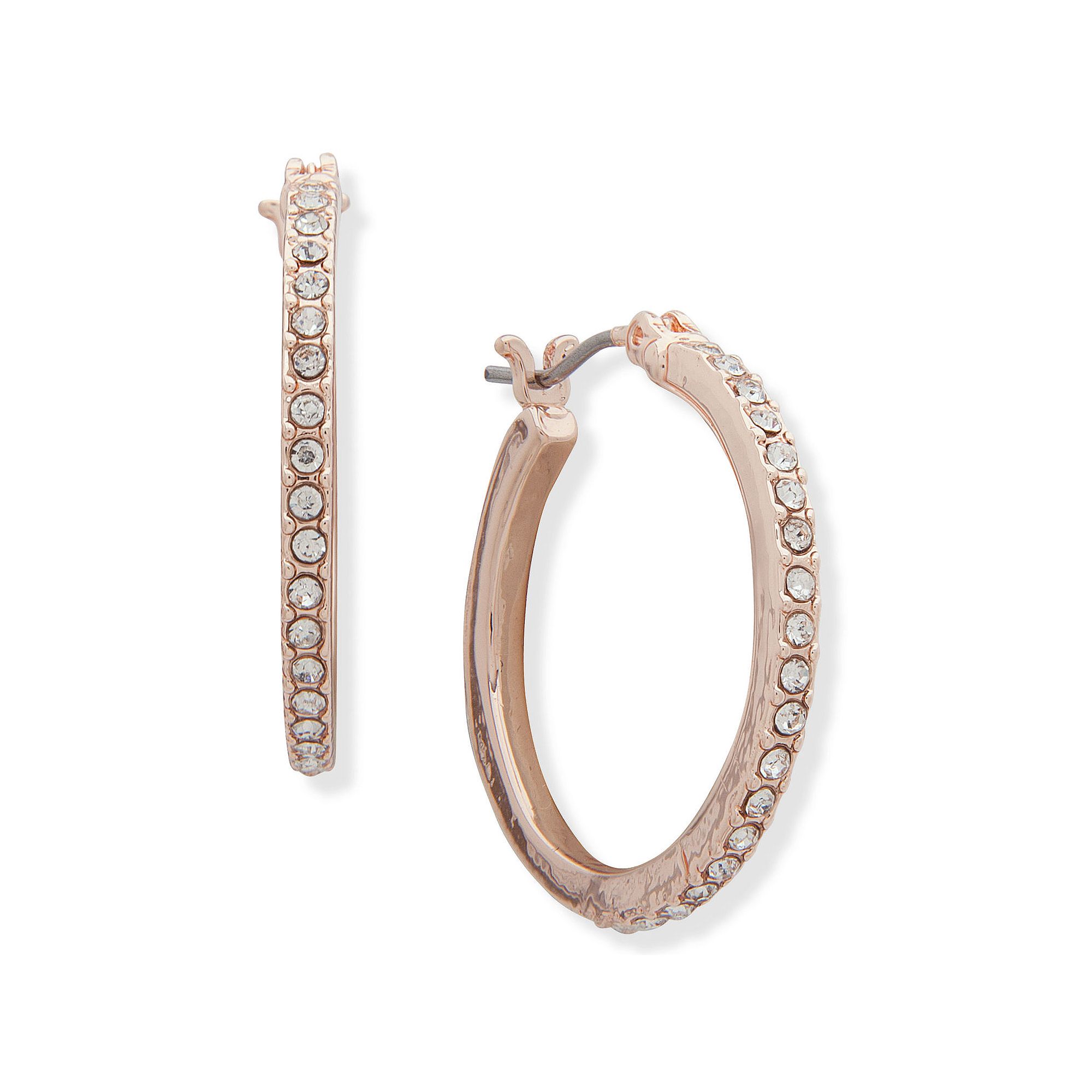 Youre Invited Rose Gold Tone Crystal Pave Hoop Earrings, Womens