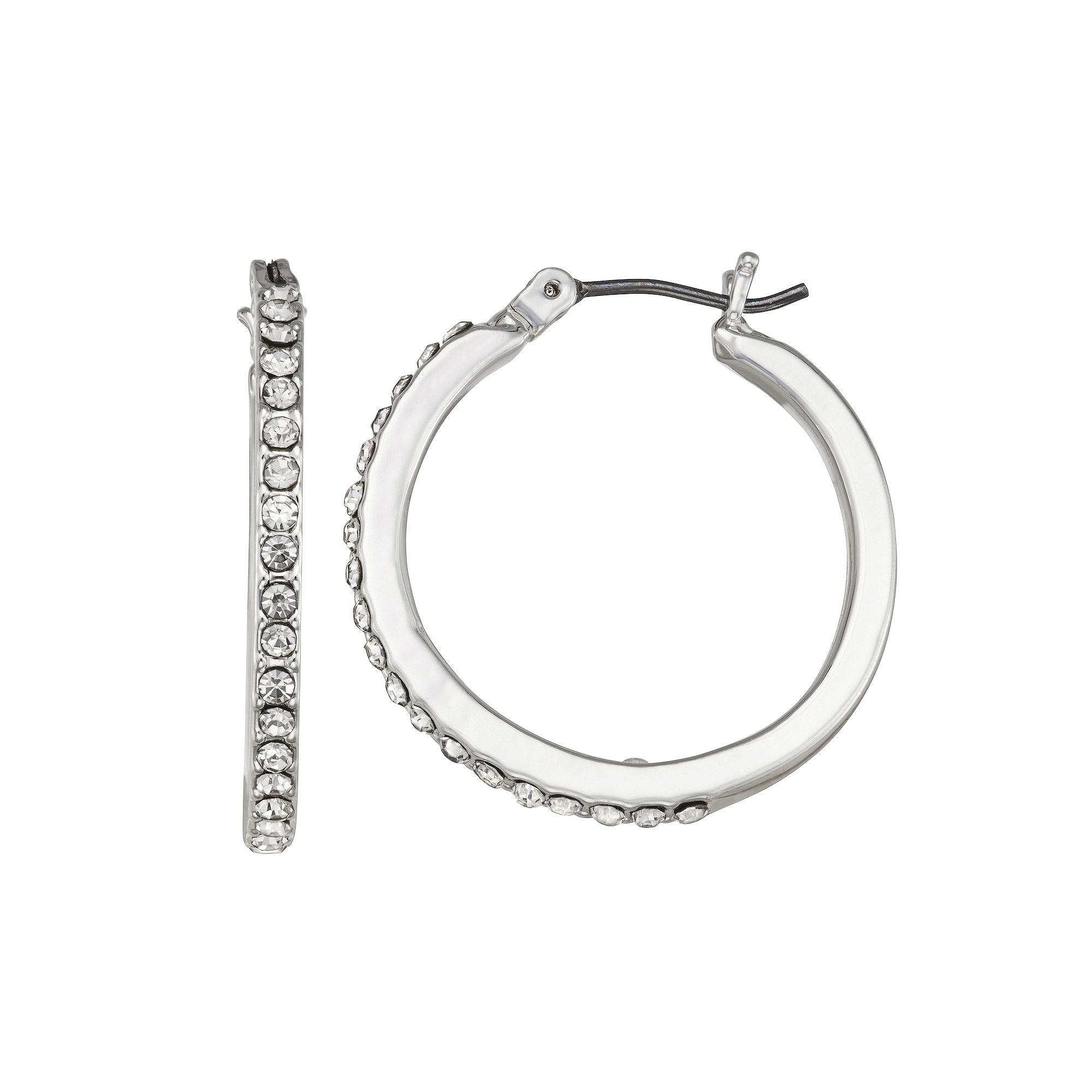 Youre Invited Rose Gold Tone Crystal Pave Hoop Earrings, Womens, Silver T