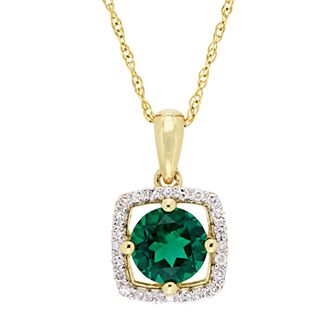 Stella Grace 10K Gold Gemstone & 1/10 ct T.W. Diamond Frame Pendant Necklace