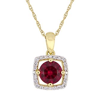 Stella Grace 10K Gold Gemstone & 1/10 ct T.W. Diamond Frame Pendant Necklace