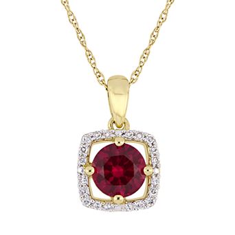 Stella Grace 10K Gold Gemstone & 1/10 ct T.W. Diamond Frame Pendant Necklace