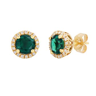 Oro Leoni 10k Gold Lab-Created Emerald & White Topaz Stud Earrings