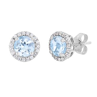 Oro Leoni 10k White Gold Aquamarine and White Topaz Stud Earrings