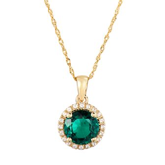 10k Gold Lab-Created Emerald & White Topaz Pendant Necklace
