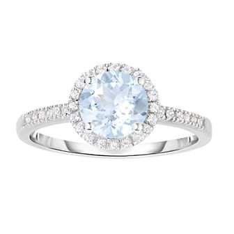 Oro Leoni 10k White Gold Aquamarine & White Topaz Halo Ring