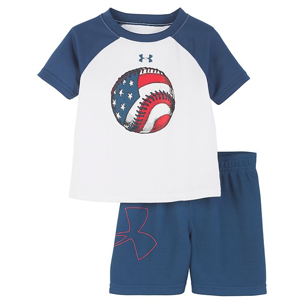 Baby Boy Under Armour American Flag Baseball Raglan Tee & Shorts Set