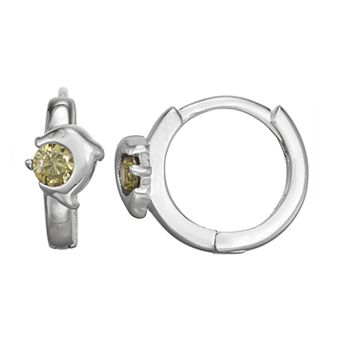 Junior Jewels Kids' Sterling Silver Cubic Zirconia Dolphin Huggie Hoop Earrings