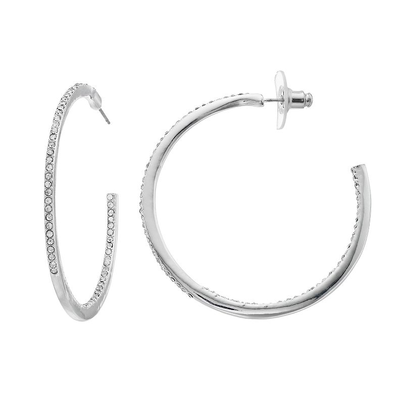Youre Invited ... Silver-Tone Pave Hoop Earrings, Womens
