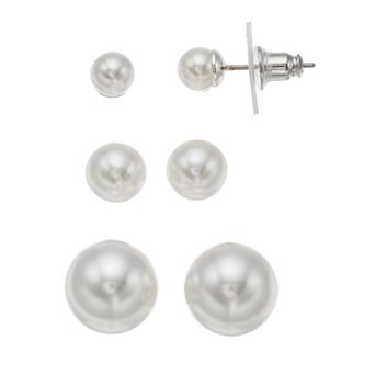 Silver Tone Simulated Pearl Stud Earring Set