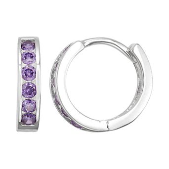 Junior Jewels Kids' Sterling Silver Simulated Birthstone Huggie Hoop Earrings