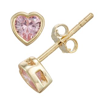 Junior Jewels Kids' Gold Tone Sterling Silver Simulated Birthstone Heart Stud Earrings