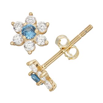 Junior Jewels Kids Gold Tone Sterling Silver Simulated Birthstone Flower Stud Earrings