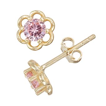 Junior Jewels Kids' Sterling Silver Cubic Zirconia Birthstone Flower Earrings
